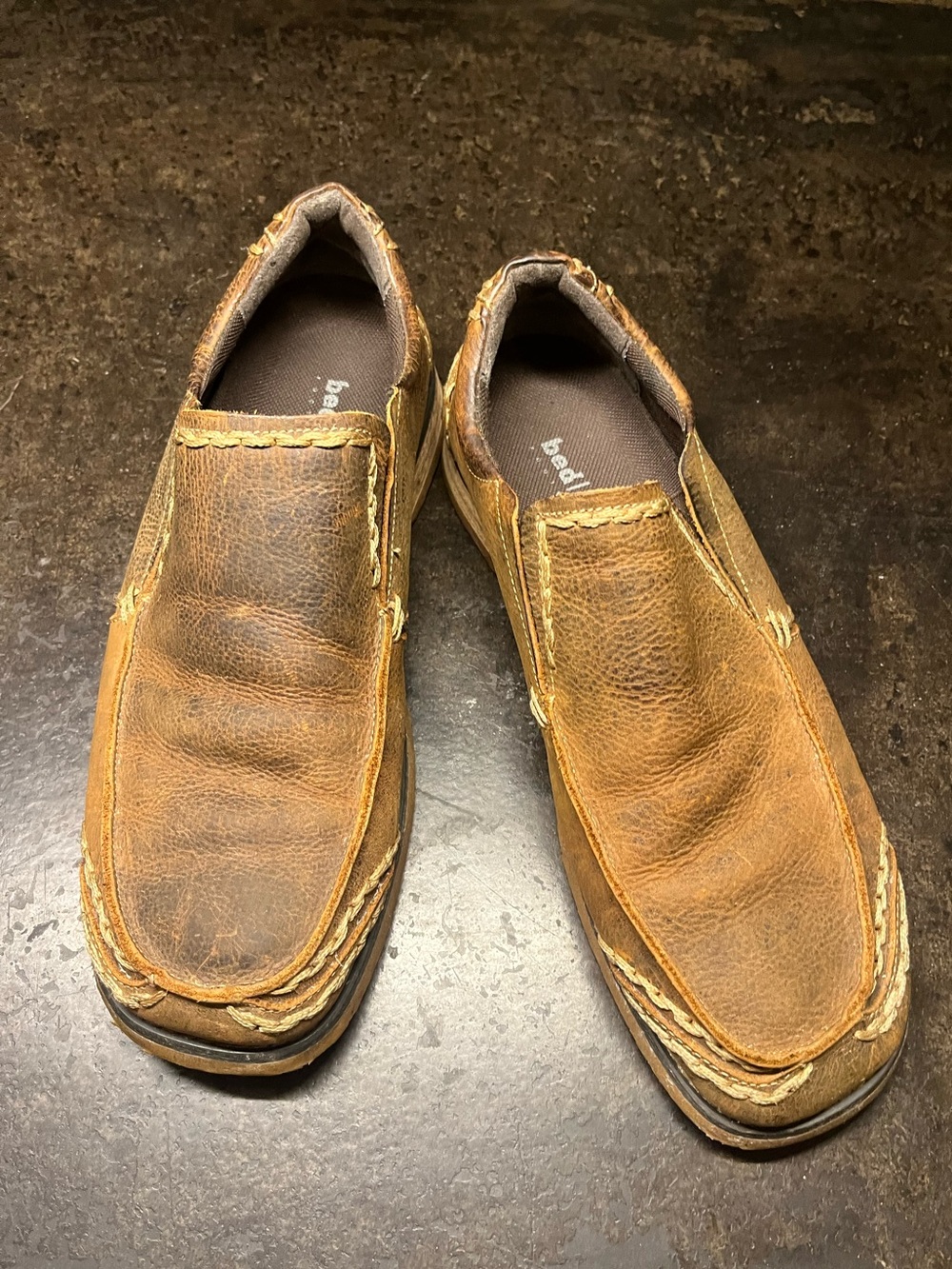 Bed Stu Shoes Men's Brown Slip On Distressed Brown Leather Loafer Shoes, 11-11.5